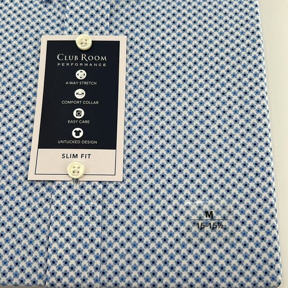 Club Room Performance Slim Fit Long Sleeve - Blue/White Flower - Medium NWT - Picture 2 of 4